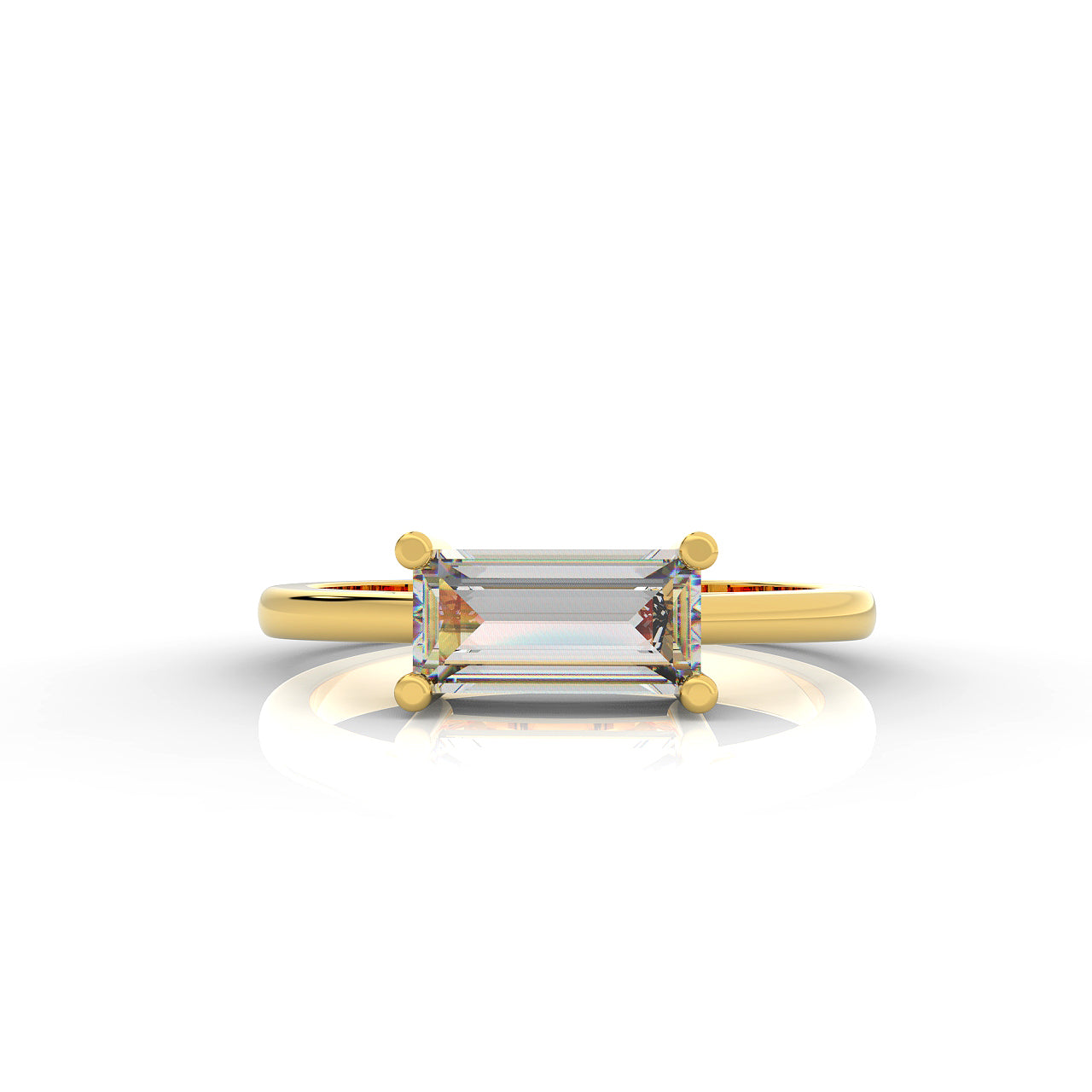 Baguette Cut Solitaire Ring, Hallmarked 925 Sterling Silver